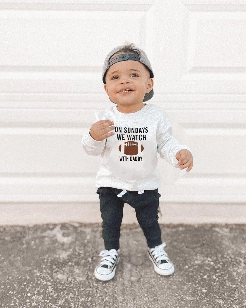 Toddler Kid Baby Girl Boy on Sunday We Watch Football with Mommy/Daddy Sweatshirt Oversized Sweater Fall Clothes