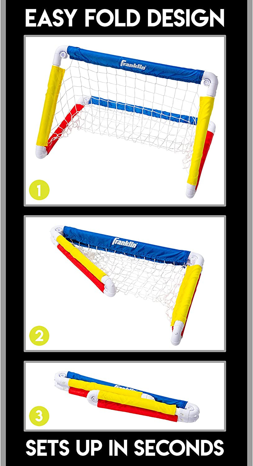 Kids Mini Soccer Goal Sets - Backyard + Indoor Mini Net and Ball Set with Pump - Portable Folding Youth Soccer Goal Sets for Kids + Toddlers - 24" X 16"