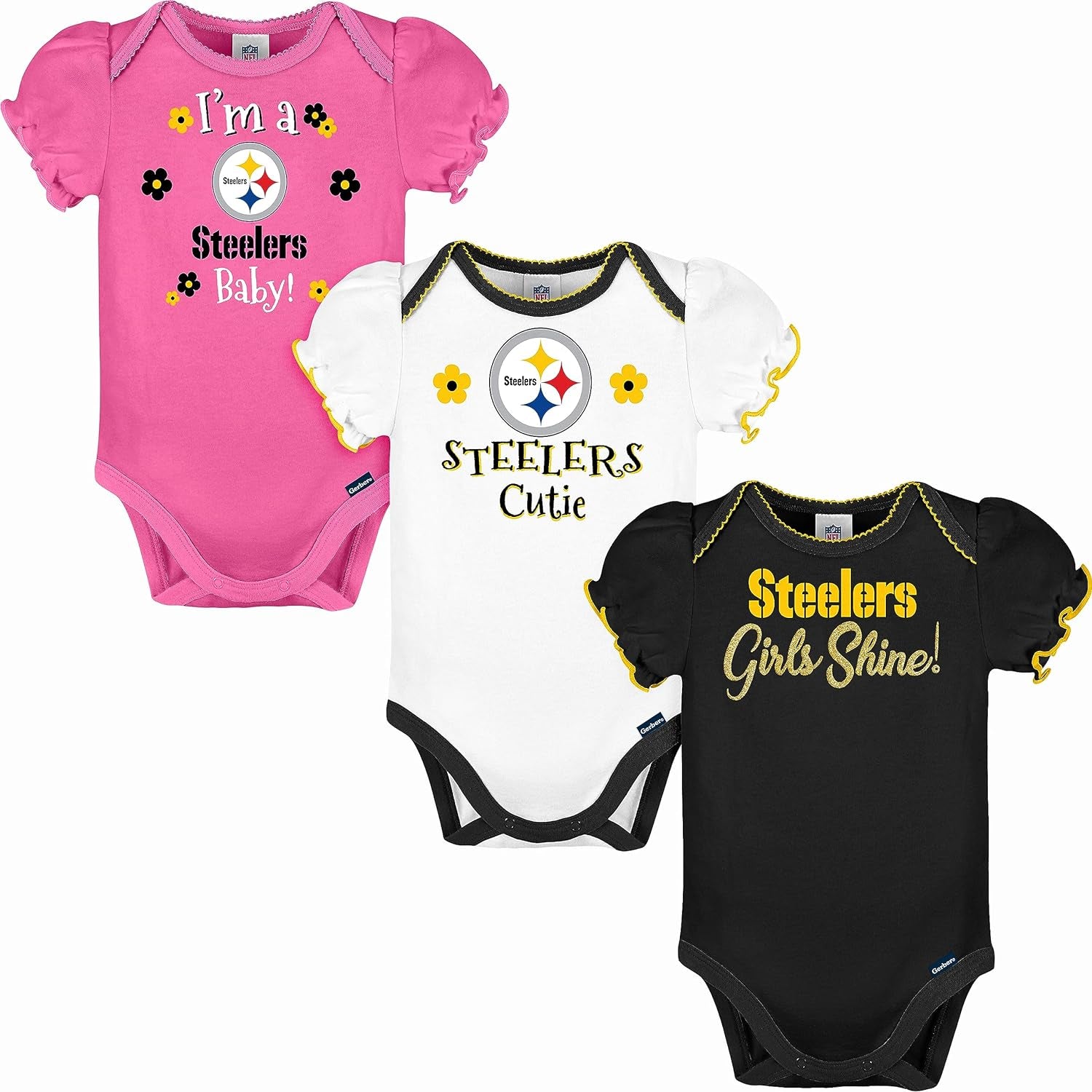 Baby Girls NFL Team 3 Pack Short Sleeve Onesie Bodysuit