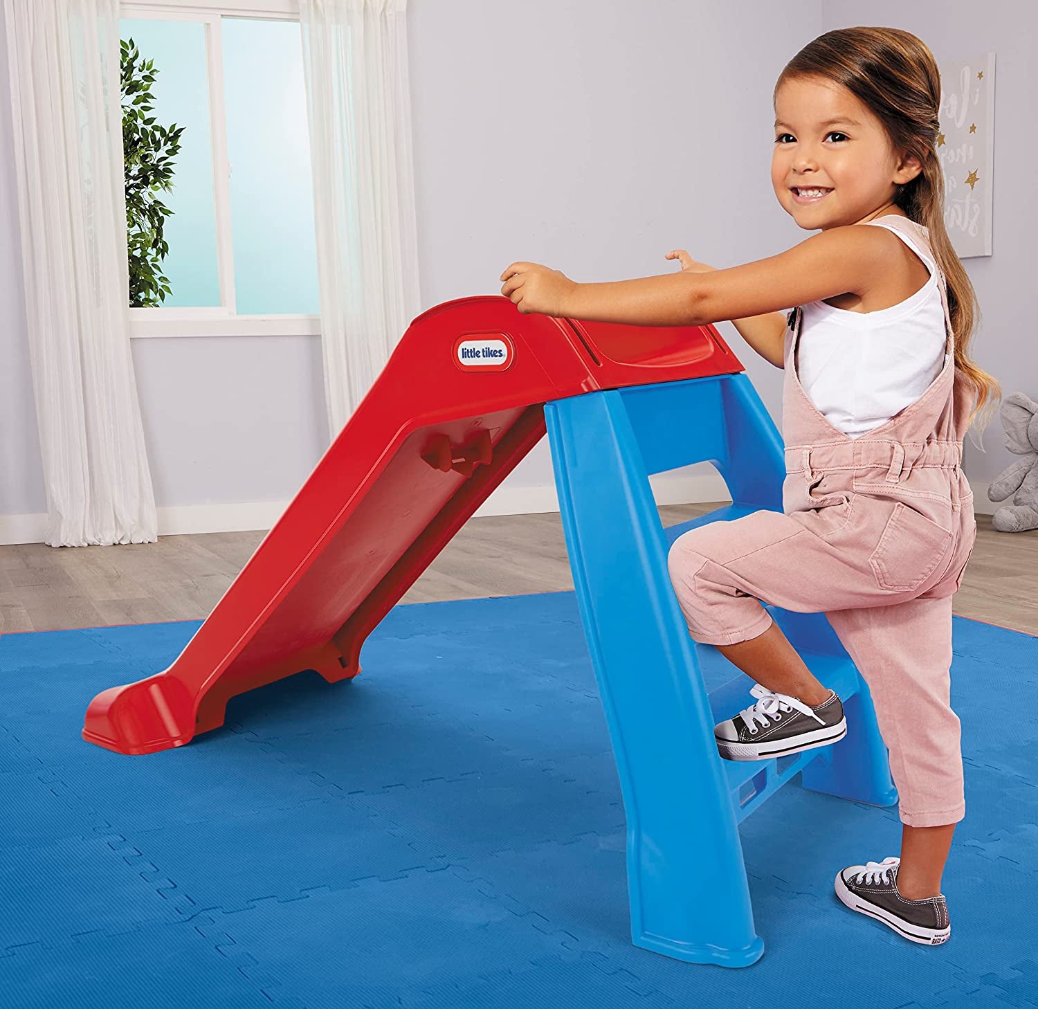 First Slip and Slide, Easy Set up Playset for Indoor Outdoor Backyard, Easy to Store, Safe Toy for Toddler,Kids (Red/Blue), 39.00''L X 18.00''W X 23.00''H