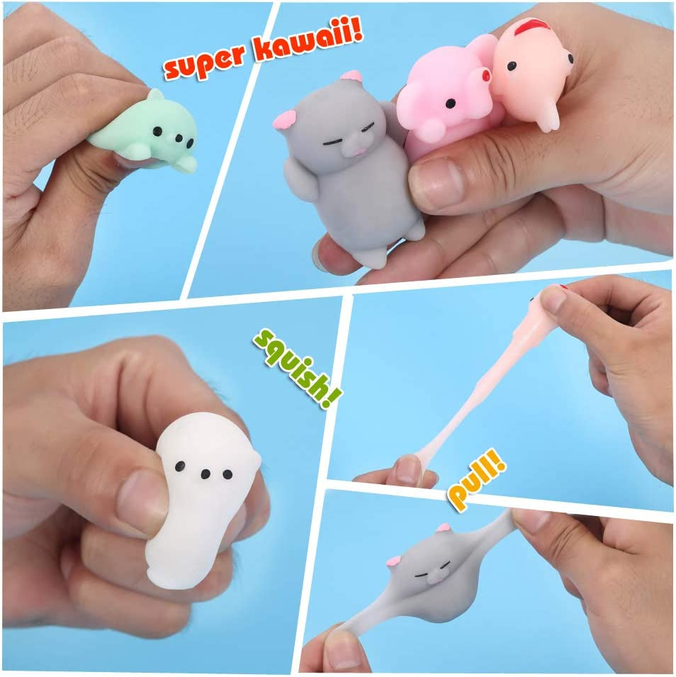 Squishies Squishy Toy 24Pcs Party Favors for Kids Mochi Squishy Toy Moji Kids Mini Kawaii Squishies Mochi Stress Reliever Anxiety Toys Easter Basket Stuffers Fillers with Storage Box