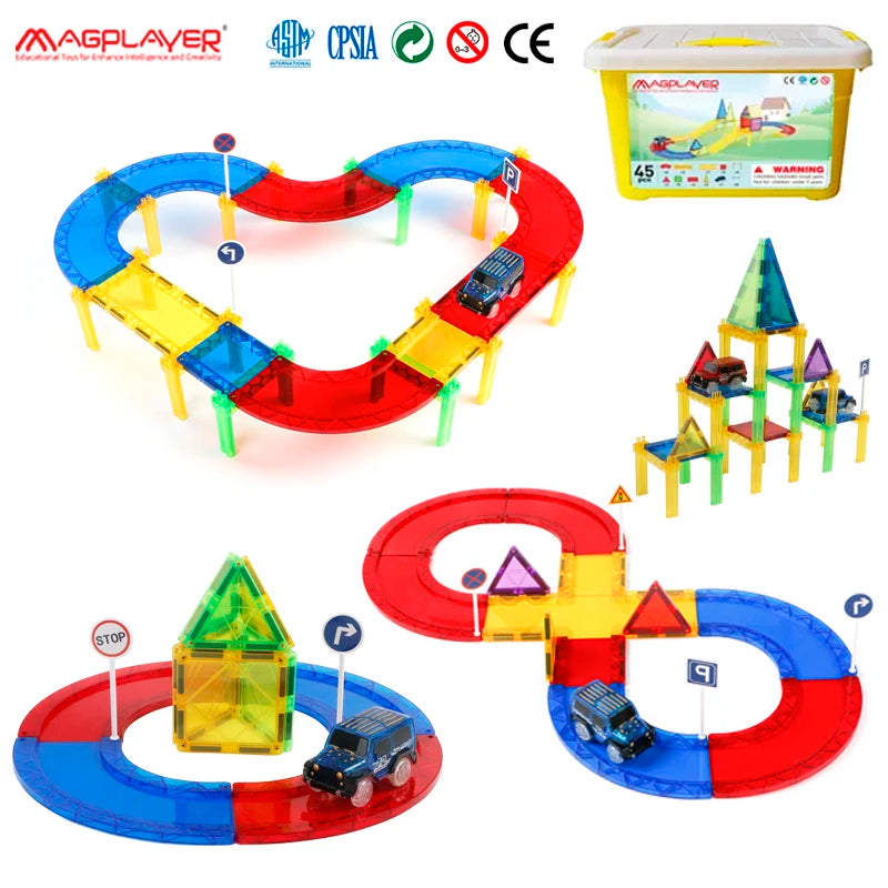 45PCS Big Size Magnet Construction Building Set Magnetic Tiles Build Blocks Children Montessori Educational Toys for Kids Gifts