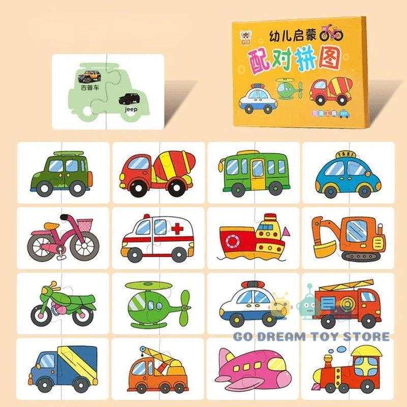 32Pcs Toddler Matching Card Early Montessori Education Puzzle Toys Cartoon Jigsaw Animal Color Shape Cognitive Training Gifts