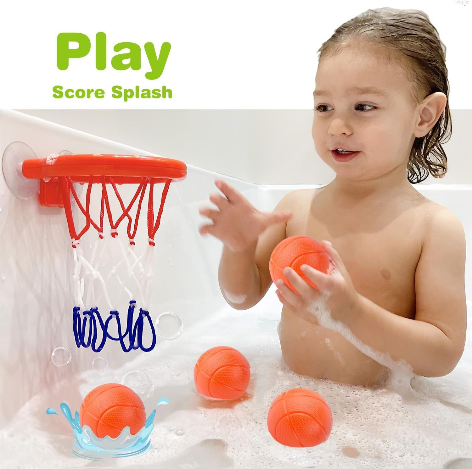 Bath Toys, Bathtub Basketball Hoop for Baby, Toddlers, Boys and Girls, 3 Balls No Holes, Mold Free Bath Toys and Strong Suction Cup, Fun Bathtub Toys & Shower Bath Toys for Toddlers and Kids