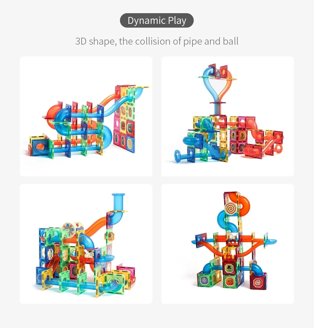 171PCS Magnetic Building Blocks Marble Run Race Track Assembly Toys Kids Assembling Magnetic Tiles Wooden Ball Pipe Toy