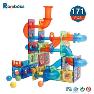 171PCS Magnetic Building Blocks Marble Run Race Track Assembly Toys Kids Assembling Magnetic Tiles Wooden Ball Pipe Toy