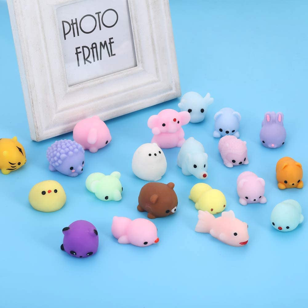 Squishies Squishy Toy 24Pcs Party Favors for Kids Mochi Squishy Toy Moji Kids Mini Kawaii Squishies Mochi Stress Reliever Anxiety Toys Easter Basket Stuffers Fillers with Storage Box