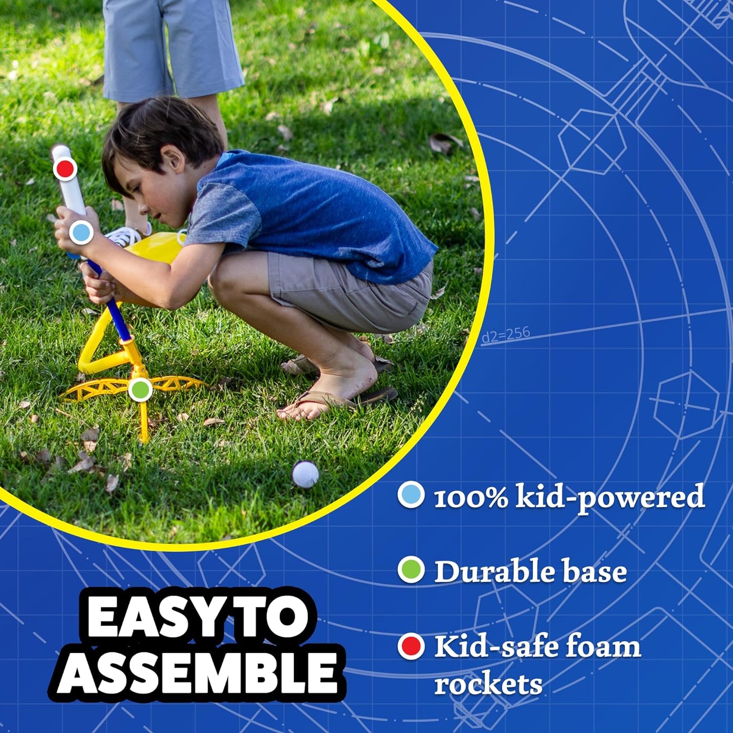 Jr Glow Rocket Launcher for Kids - 4 Glow-In-The-Dark Rockets - Outdoor Fun Toy Gift for Boys & Girls - STEM Soft Foam Blaster Set Soars up to 100 Feet - Ages 3 & Up