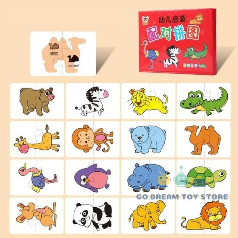 32Pcs Toddler Matching Card Early Montessori Education Puzzle Toys Cartoon Jigsaw Animal Color Shape Cognitive Training Gifts