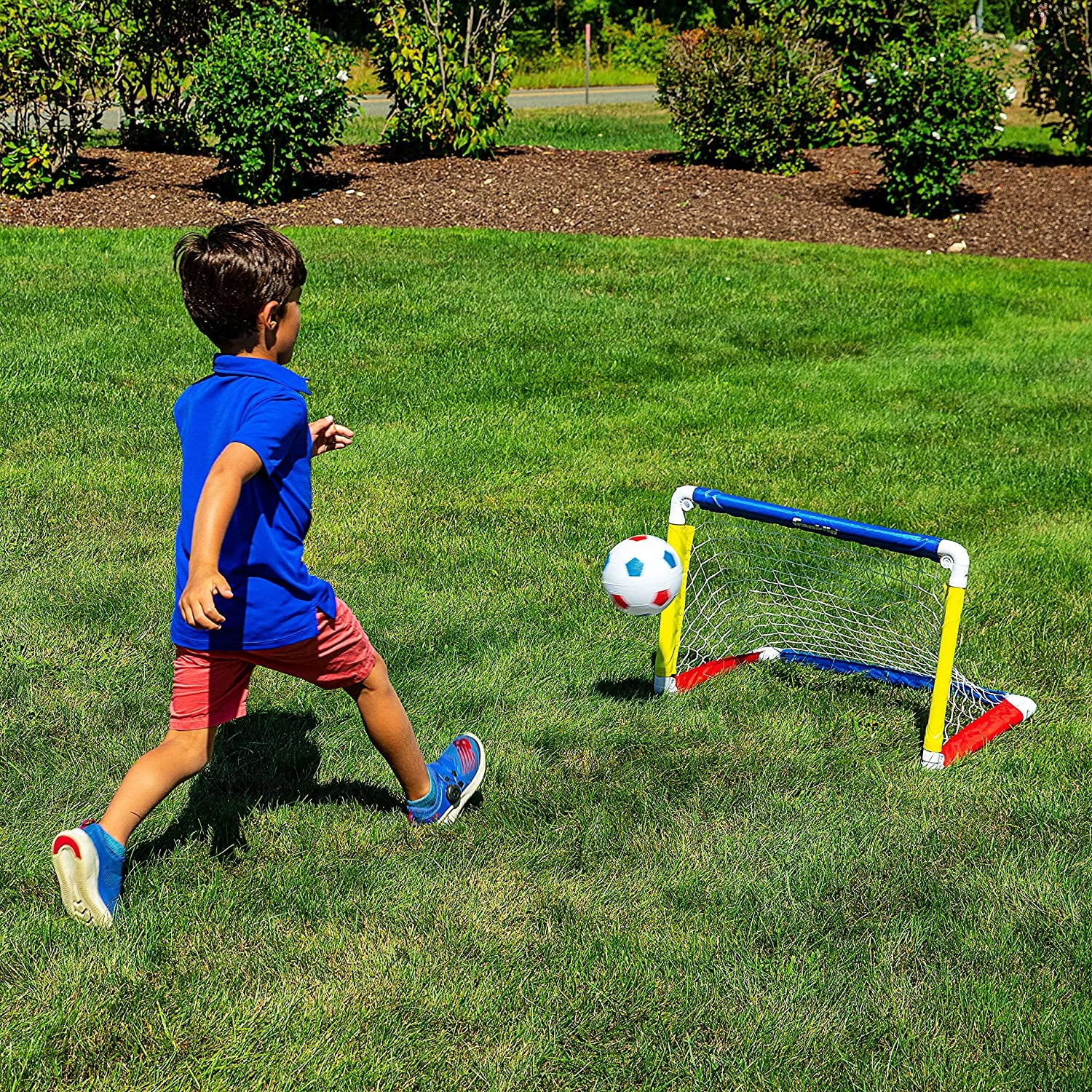 Kids Mini Soccer Goal Sets - Backyard + Indoor Mini Net and Ball Set with Pump - Portable Folding Youth Soccer Goal Sets for Kids + Toddlers - 24" X 16"