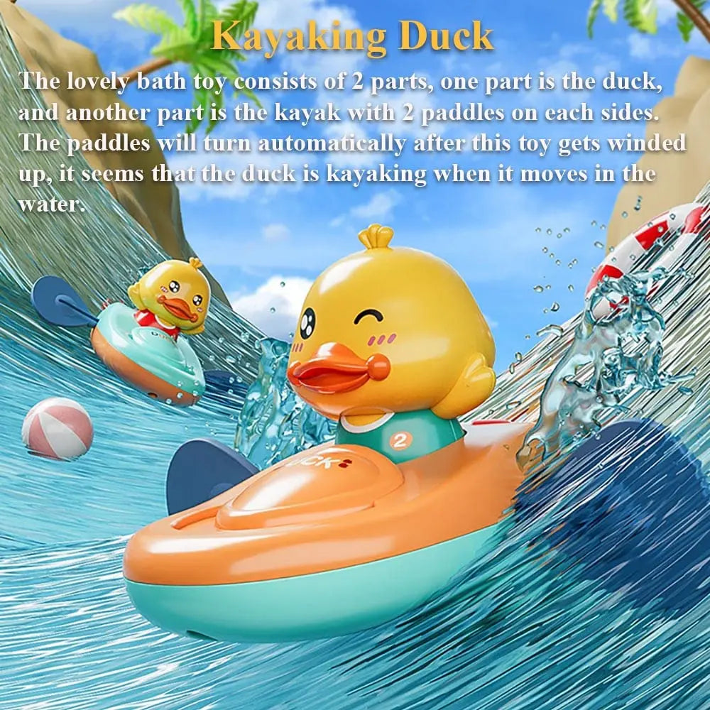 1Pc Kayak Duck Bath Toy, Pull String Kayaking Duck Duck Tub Toywind-Up Rowing Duckling,Bathtub Toy Duck Boat Toy Gift for Kids