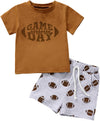 Infant Baby Boy Football Outfit Game Day Print Short-Sleeve T-Shirt Tops and Shorts Summer Clothes Set