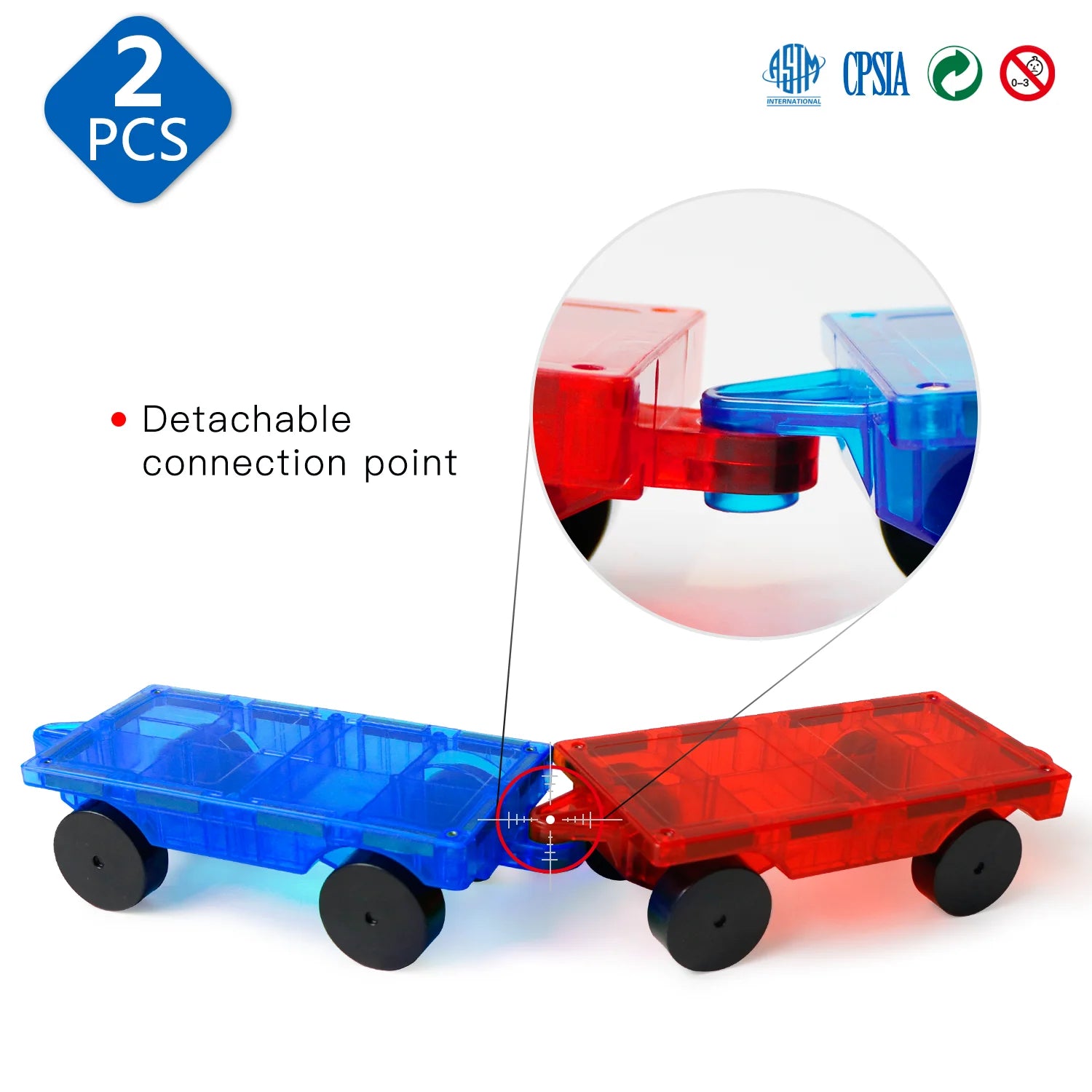 2 Pcs Cars DIY Construction Set for 7.5Cm Magnetic Building Blocks Tiles Strong Magnet Montessori Educational Toys for Children