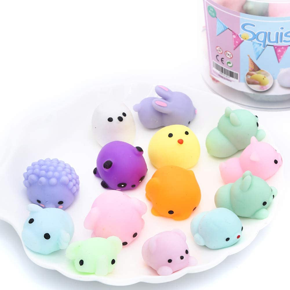 Squishies Squishy Toy 24Pcs Party Favors for Kids Mochi Squishy Toy Moji Kids Mini Kawaii Squishies Mochi Stress Reliever Anxiety Toys Easter Basket Stuffers Fillers with Storage Box