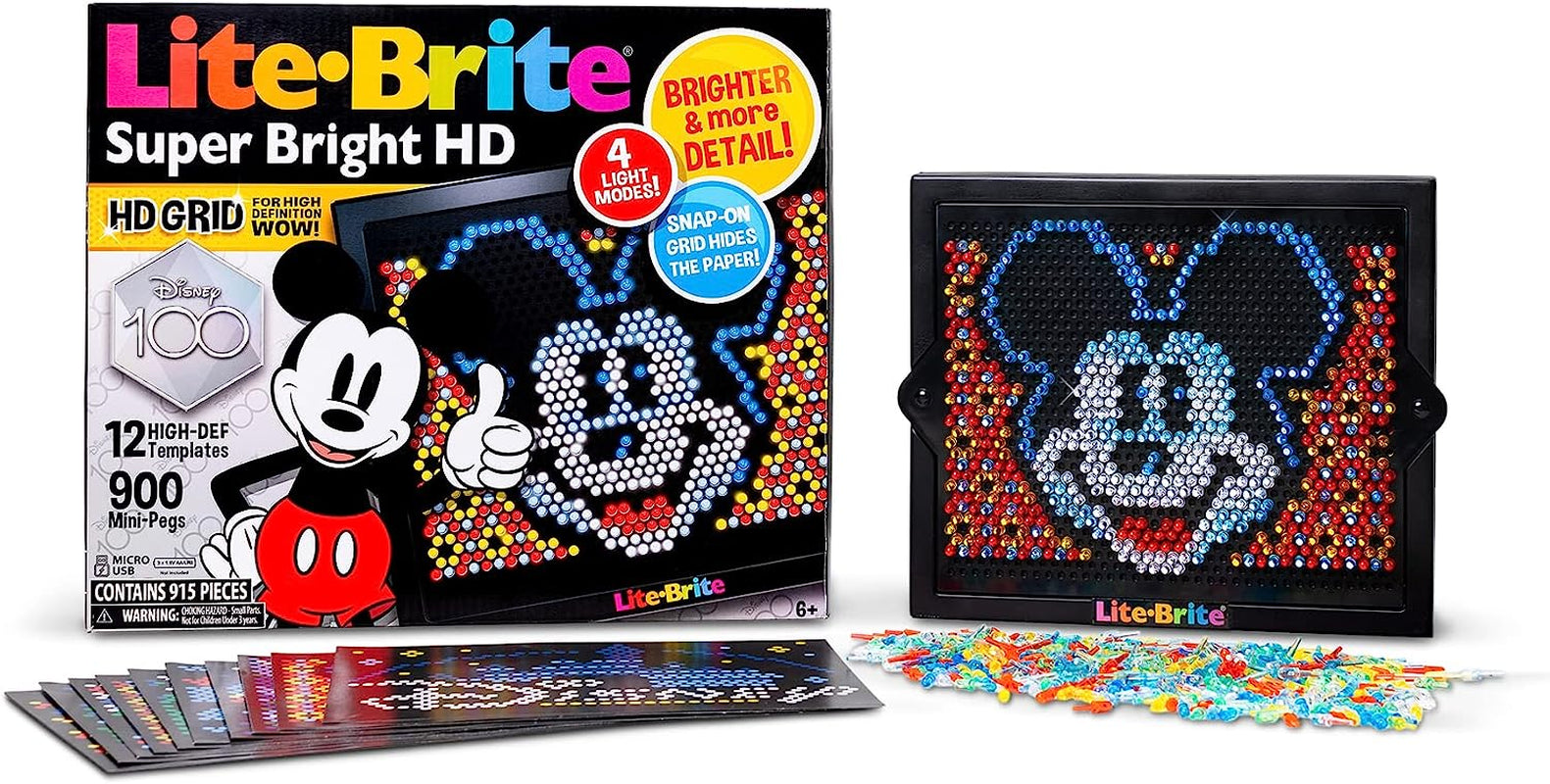 Lite-Brite Super Bright HD - Disney 100 Years of Wonder Edition Educational Play for Children – Enhances Creativity & Fine Motor Skills, Gift for Boys and Girls Ages 6+