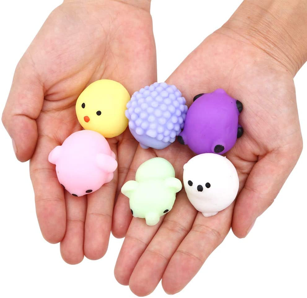 Squishies Squishy Toy 24Pcs Party Favors for Kids Mochi Squishy Toy Moji Kids Mini Kawaii Squishies Mochi Stress Reliever Anxiety Toys Easter Basket Stuffers Fillers with Storage Box