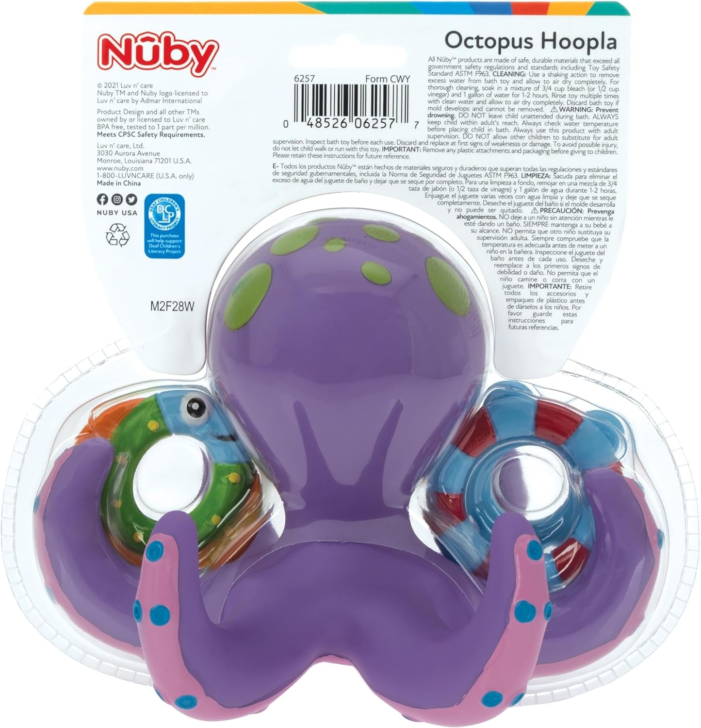 Floating Octopus Toy with 3 Hoopla Rings - BPA Free Baby Bath Toy for Boys and Girls - 18+ Months - Purple