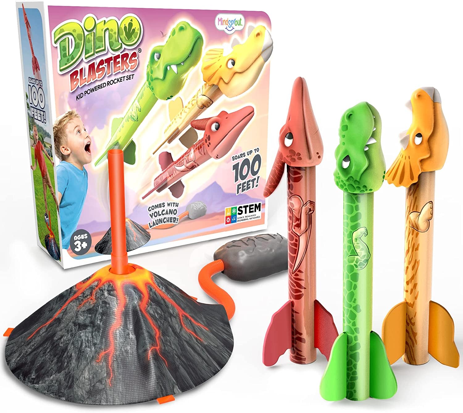 Dino Blasters, Rocket Launcher for Kids - Launch up to 100 Ft. Birthday Gift, for Boys & Girls Age 3, 4, 5, 6, 7, Years Old - Outdoor Toys, Family Fun, Dinosaur Toy, Kids Toys