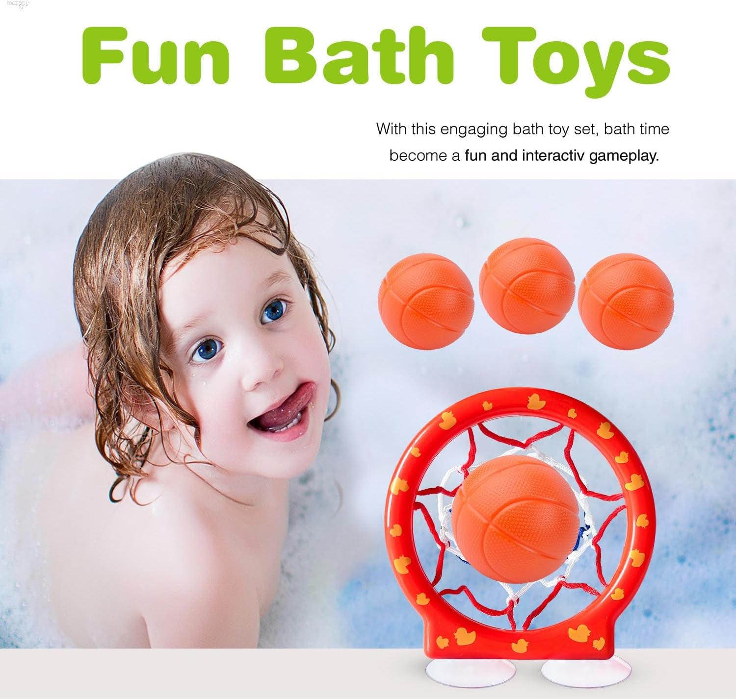 Bath Toys, Bathtub Basketball Hoop for Baby, Toddlers, Boys and Girls, 3 Balls No Holes, Mold Free Bath Toys and Strong Suction Cup, Fun Bathtub Toys & Shower Bath Toys for Toddlers and Kids