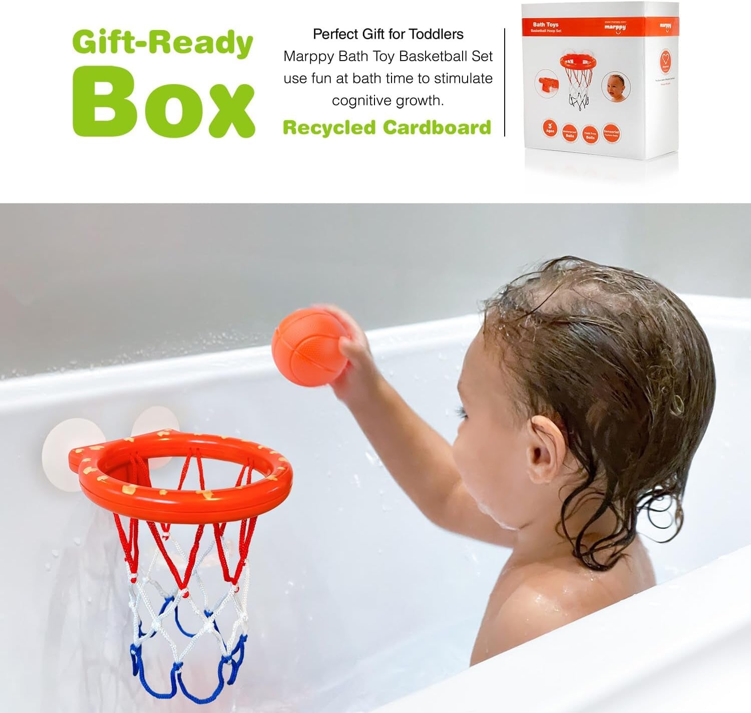 Bath Toys, Bathtub Basketball Hoop for Baby, Toddlers, Boys and Girls, 3 Balls No Holes, Mold Free Bath Toys and Strong Suction Cup, Fun Bathtub Toys & Shower Bath Toys for Toddlers and Kids