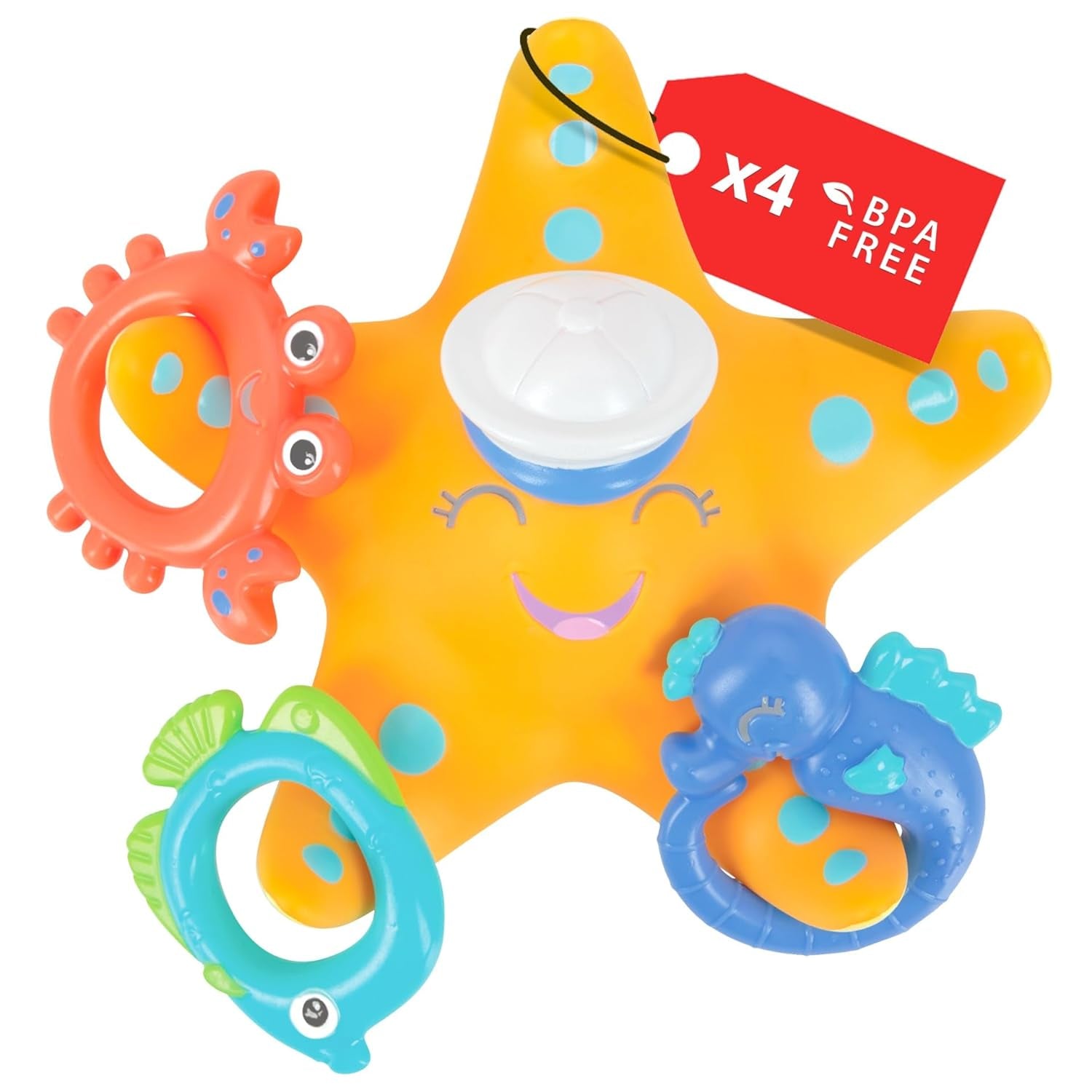 Starfish Ring Toss Bath Toy, Includes 3 Toss Rings (Crabfish, Tropical Fish and Seahorse)