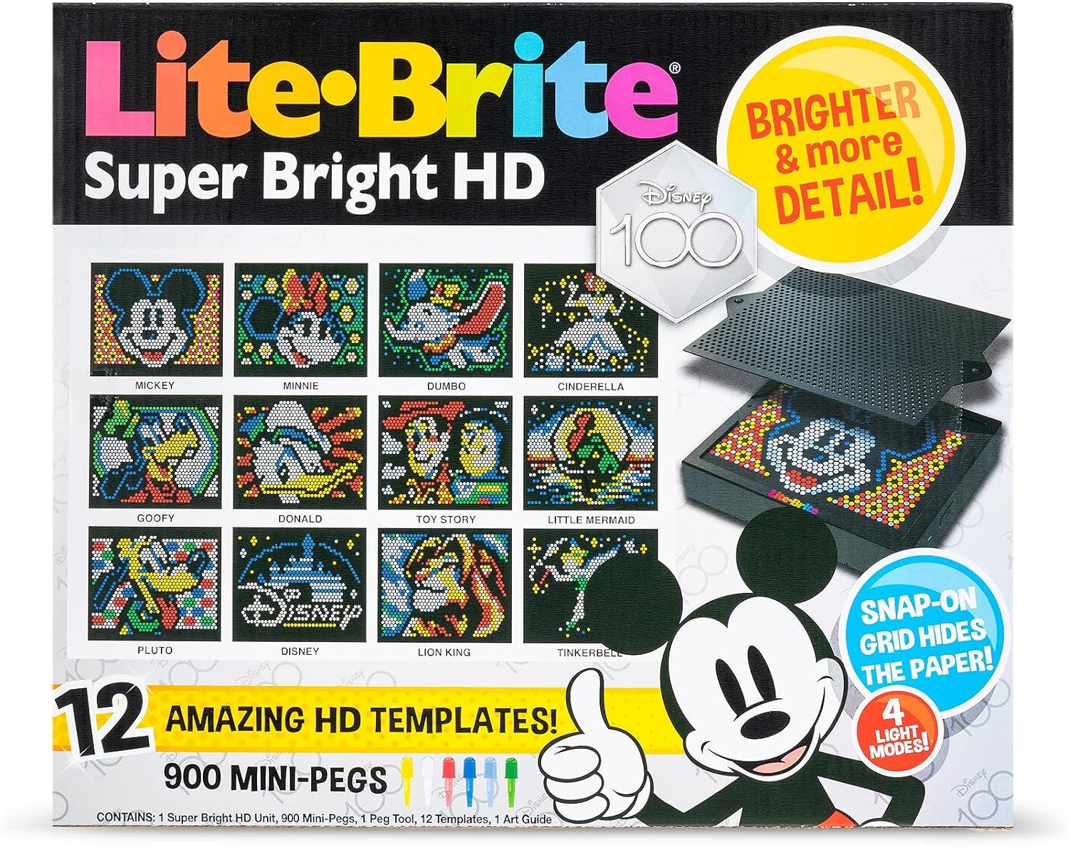 Lite-Brite Super Bright HD - Disney 100 Years of Wonder Edition Educational Play for Children – Enhances Creativity & Fine Motor Skills, Gift for Boys and Girls Ages 6+