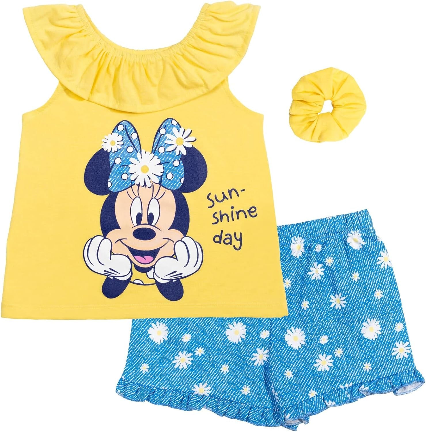 Minnie Mouse T-Shirt French Terry Shorts and Scrunchie 3 Piece Outfit Set Infant to Big Kid