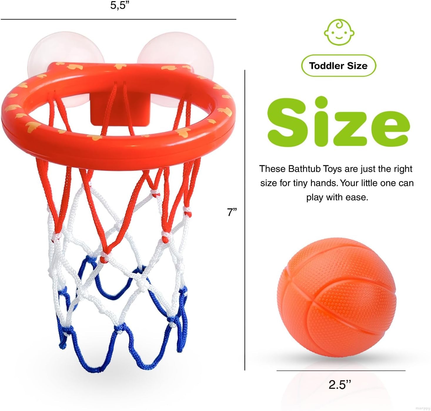 Bath Toys, Bathtub Basketball Hoop for Baby, Toddlers, Boys and Girls, 3 Balls No Holes, Mold Free Bath Toys and Strong Suction Cup, Fun Bathtub Toys & Shower Bath Toys for Toddlers and Kids