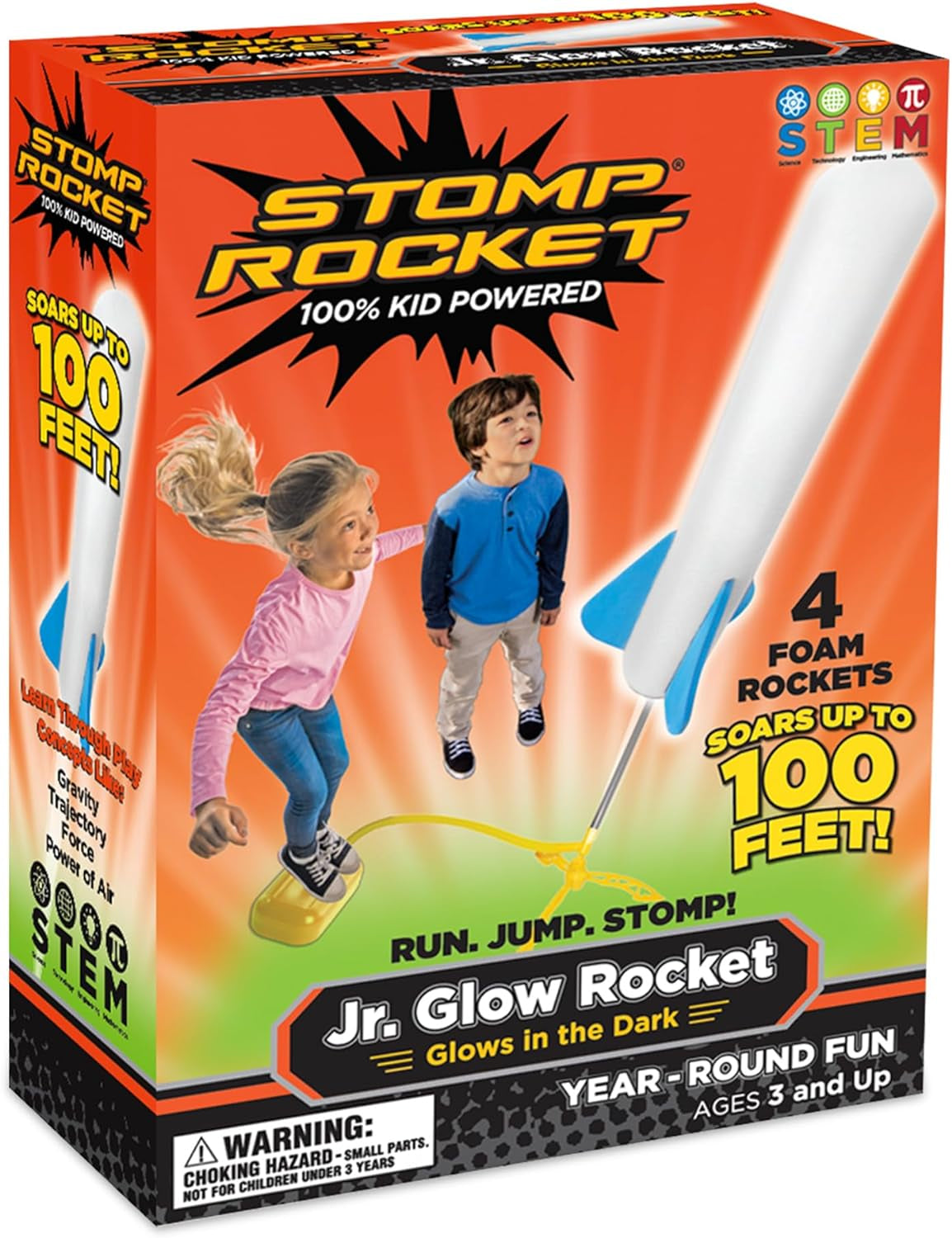 Jr Glow Rocket Launcher for Kids - 4 Glow-In-The-Dark Rockets - Outdoor Fun Toy Gift for Boys & Girls - STEM Soft Foam Blaster Set Soars up to 100 Feet - Ages 3 & Up