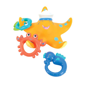 Starfish Ring Toss Bath Toy, Includes 3 Toss Rings (Crabfish, Tropical Fish and Seahorse)