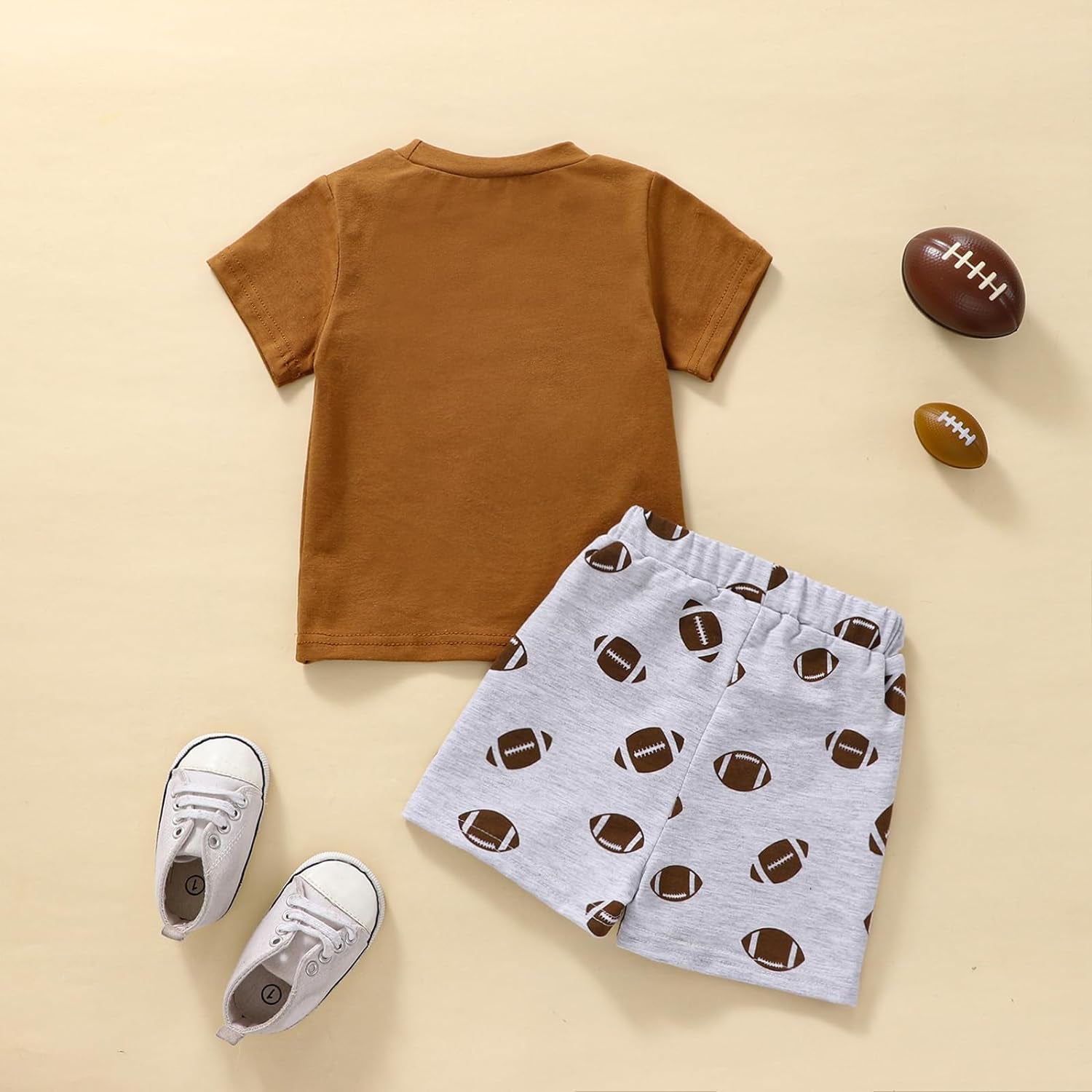 Infant Baby Boy Football Outfit Game Day Print Short-Sleeve T-Shirt Tops and Shorts Summer Clothes Set