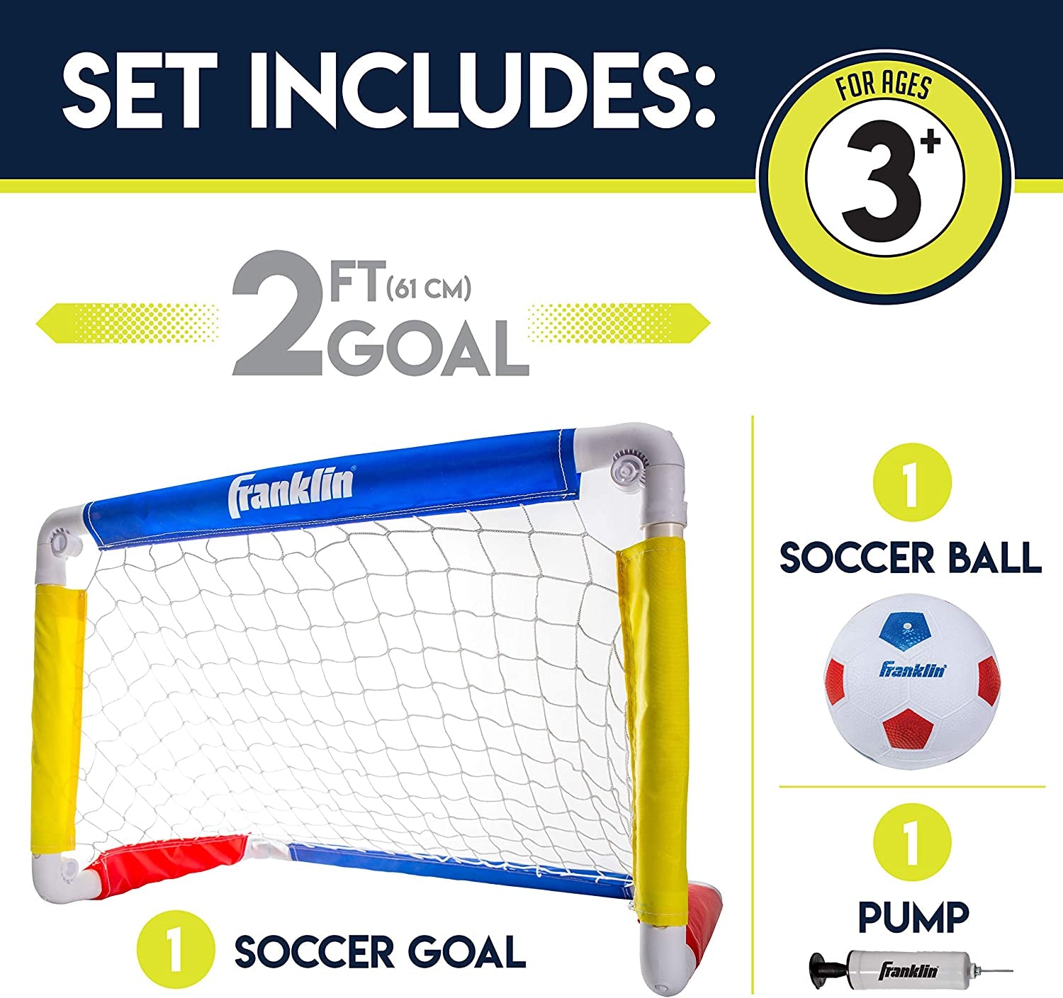 Kids Mini Soccer Goal Sets - Backyard + Indoor Mini Net and Ball Set with Pump - Portable Folding Youth Soccer Goal Sets for Kids + Toddlers - 24" X 16"